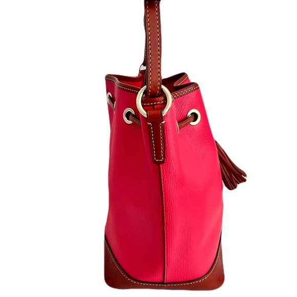 Dooney & Bourke Deep Coral Raspberry Leather Bucket Bag - Picture 2 of 10